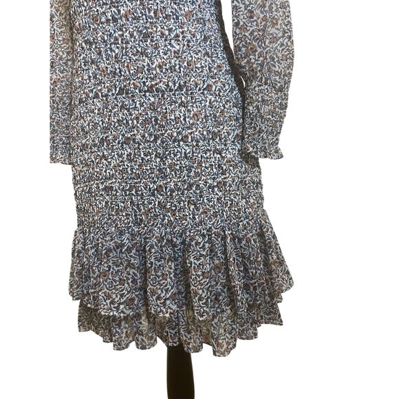 VERONICA BEARD MINI DRESS FARHA SMOCKED FLORAL Sz 6 RUFFLED HEM COTTAGE CORE - Picture 14 of 16